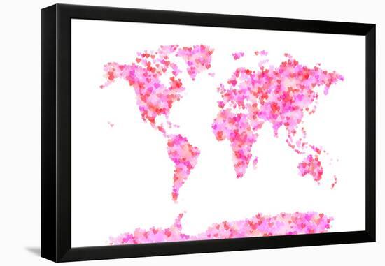 Love Hearts Map of the World Map-Michael Tompsett-Framed Stretched Canvas