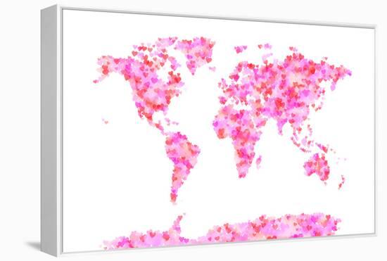 Love Hearts Map of the World Map-Michael Tompsett-Framed Stretched Canvas