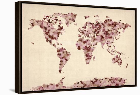 Love Hearts Map of the World Map-Michael Tompsett-Framed Stretched Canvas