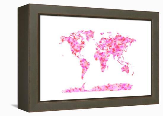 Love Hearts Map of the World Map-Michael Tompsett-Framed Stretched Canvas