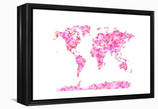 Love Hearts Map of the World Map-Michael Tompsett-Framed Stretched Canvas