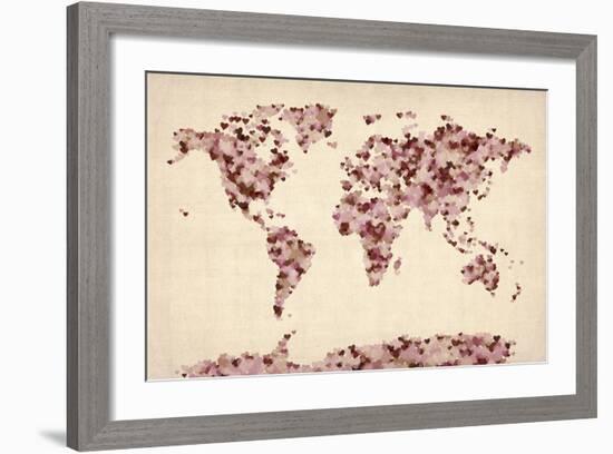 Love Hearts Map of the World Map-Michael Tompsett-Framed Art Print