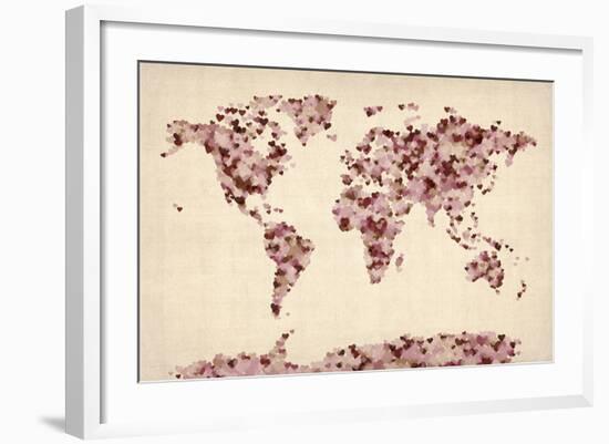 Love Hearts Map of the World Map-Michael Tompsett-Framed Art Print