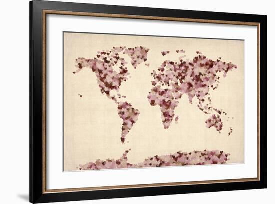 Love Hearts Map of the World Map-Michael Tompsett-Framed Art Print