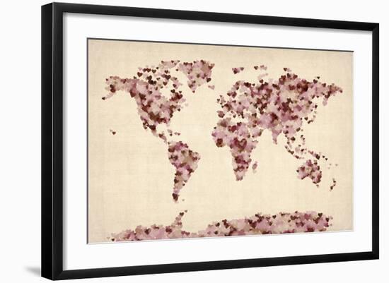 Love Hearts Map of the World Map-Michael Tompsett-Framed Art Print