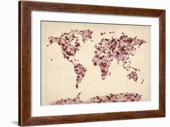 Love Hearts Map of the World Map-Michael Tompsett-Framed Art Print