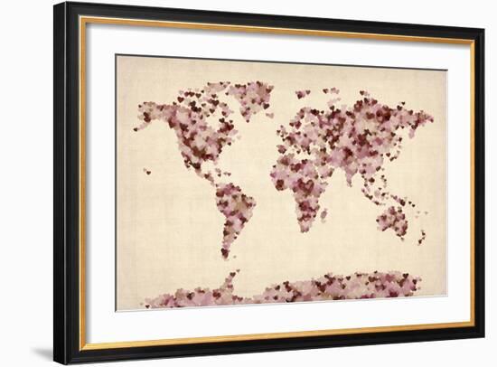 Love Hearts Map of the World Map-Michael Tompsett-Framed Art Print