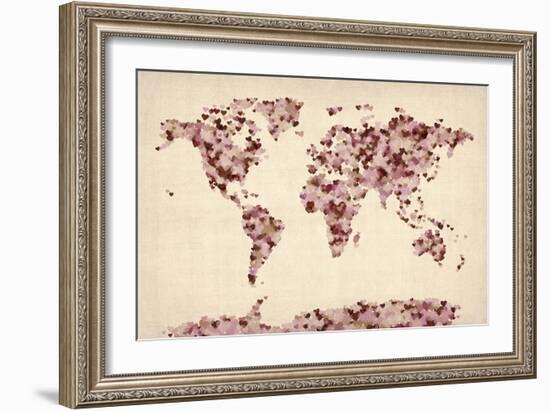 Love Hearts Map of the World Map-Michael Tompsett-Framed Art Print