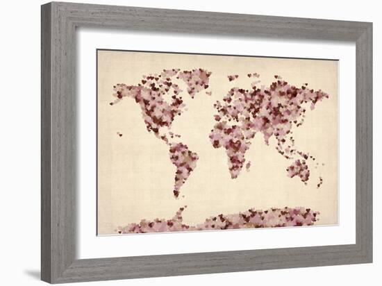 Love Hearts Map of the World Map-Michael Tompsett-Framed Art Print