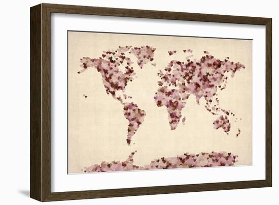 Love Hearts Map of the World Map-Michael Tompsett-Framed Art Print