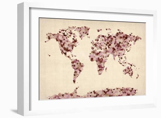 Love Hearts Map of the World Map-Michael Tompsett-Framed Art Print