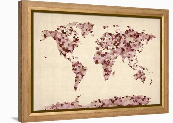 Love Hearts Map of the World Map-Michael Tompsett-Framed Stretched Canvas