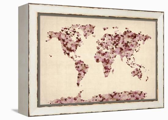 Love Hearts Map of the World Map-Michael Tompsett-Framed Stretched Canvas