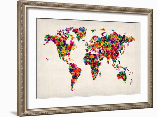 Love Hearts Map of the World Map-Michael Tompsett-Framed Art Print