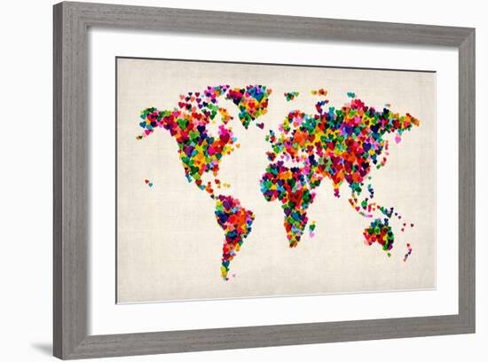 Love Hearts Map of the World Map-Michael Tompsett-Framed Art Print