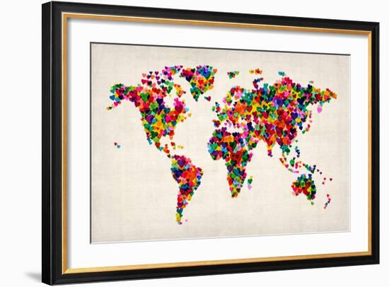 Love Hearts Map of the World Map-Michael Tompsett-Framed Art Print