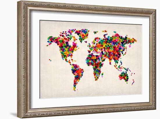 Love Hearts Map of the World Map-Michael Tompsett-Framed Premium Giclee Print