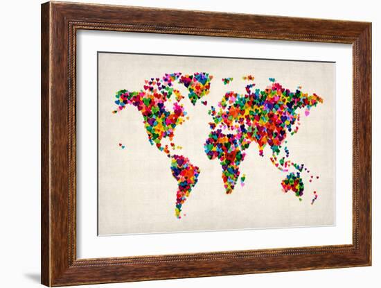 Love Hearts Map of the World Map-Michael Tompsett-Framed Premium Giclee Print