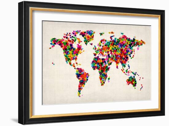 Love Hearts Map of the World Map-Michael Tompsett-Framed Premium Giclee Print