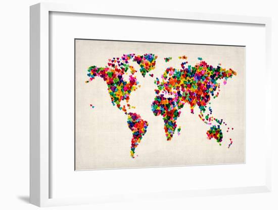 Love Hearts Map of the World Map-Michael Tompsett-Framed Art Print