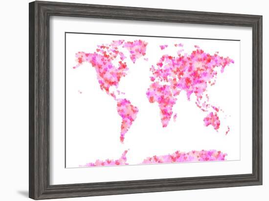 Love Hearts Map of the World Map-Michael Tompsett-Framed Art Print