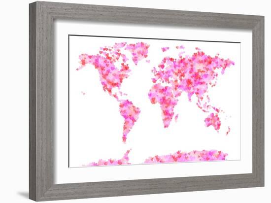 Love Hearts Map of the World Map-Michael Tompsett-Framed Art Print