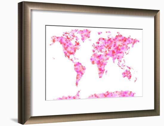 Love Hearts Map of the World Map-Michael Tompsett-Framed Art Print