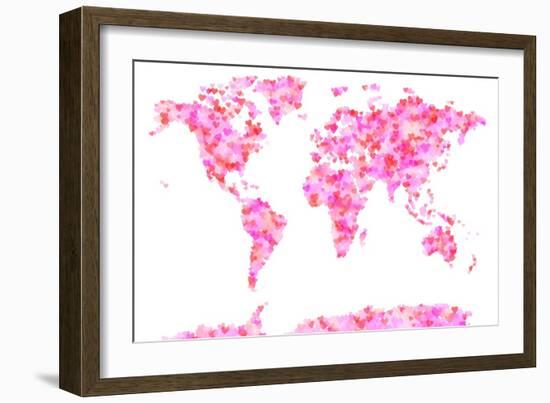 Love Hearts Map of the World Map-Michael Tompsett-Framed Art Print