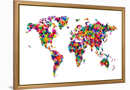 Love Hearts Map of the World-Michael Tompsett-Framed Stretched Canvas