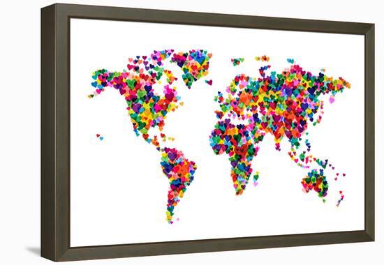 Love Hearts Map of the World-Michael Tompsett-Framed Stretched Canvas