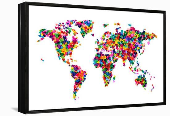 Love Hearts Map of the World-Michael Tompsett-Framed Stretched Canvas