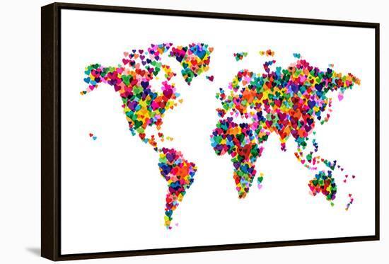 Love Hearts Map of the World-Michael Tompsett-Framed Stretched Canvas