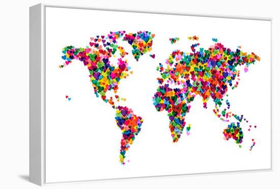 Love Hearts Map of the World-Michael Tompsett-Framed Stretched Canvas