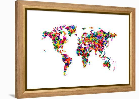 Love Hearts Map of the World-Michael Tompsett-Framed Stretched Canvas