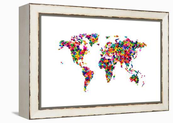 Love Hearts Map of the World-Michael Tompsett-Framed Stretched Canvas