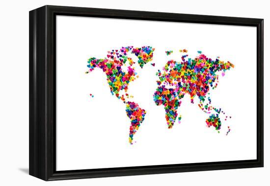 Love Hearts Map of the World-Michael Tompsett-Framed Stretched Canvas