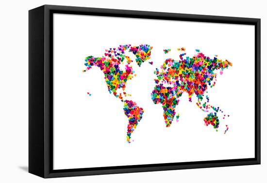 Love Hearts Map of the World-Michael Tompsett-Framed Stretched Canvas