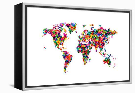 Love Hearts Map of the World-Michael Tompsett-Framed Stretched Canvas