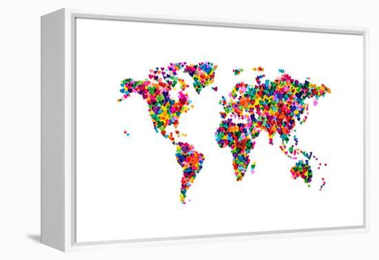 Love Hearts Map of the World-Michael Tompsett-Framed Stretched Canvas