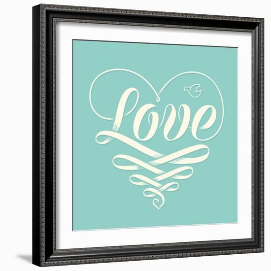 Love in Heart with Old School Engraving Ribbon-foxysgraphic-Framed Art Print