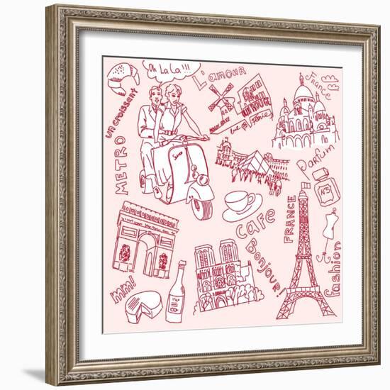 LOVE in Paris Doodles-Alisa Foytik-Framed Art Print