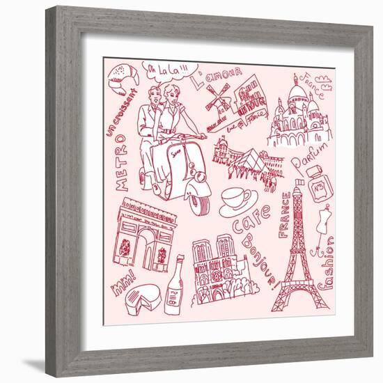 LOVE in Paris Doodles-Alisa Foytik-Framed Art Print