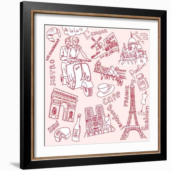 LOVE in Paris Doodles-Alisa Foytik-Framed Art Print