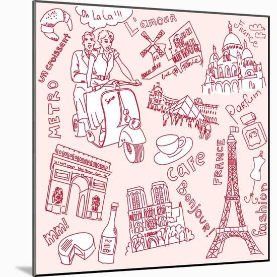 LOVE in Paris Doodles-Alisa Foytik-Mounted Art Print