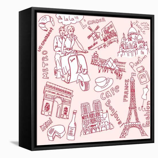 LOVE in Paris Doodles-Alisa Foytik-Framed Stretched Canvas