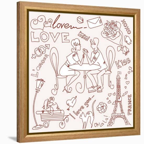 LOVE in Paris Doodles-Alisa Foytik-Framed Stretched Canvas