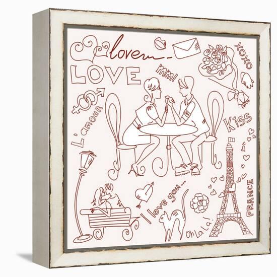 LOVE in Paris Doodles-Alisa Foytik-Framed Stretched Canvas