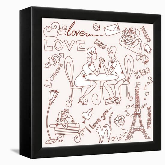 LOVE in Paris Doodles-Alisa Foytik-Framed Stretched Canvas