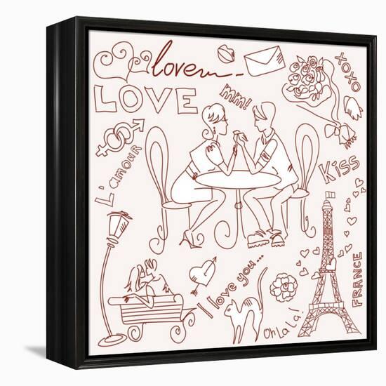 LOVE in Paris Doodles-Alisa Foytik-Framed Stretched Canvas