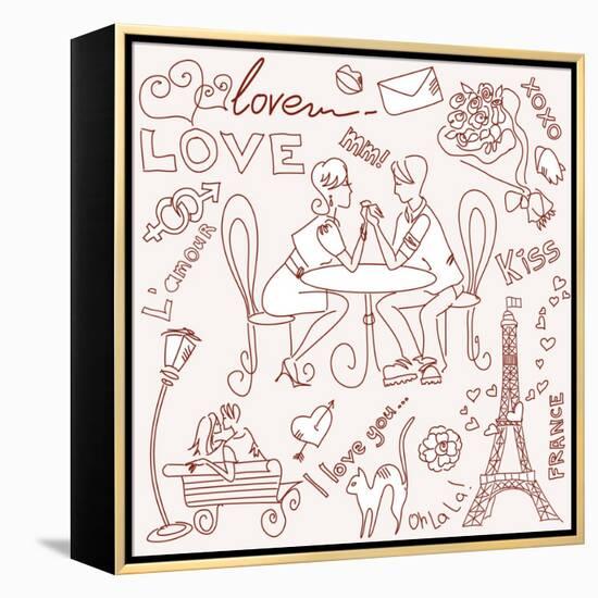 LOVE in Paris Doodles-Alisa Foytik-Framed Stretched Canvas